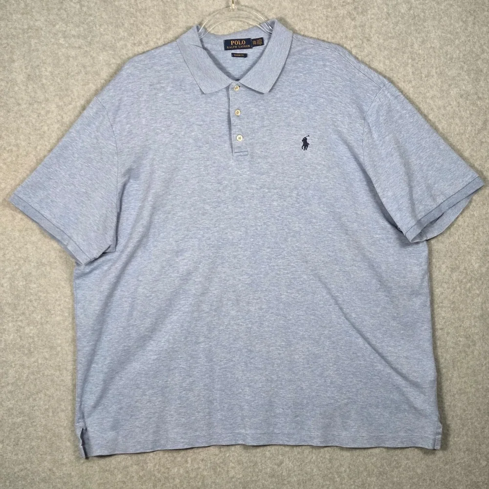 Polo Ralph‎ Lauren Men XXL SS Polo Shirt Light Blue Heathered Classic Fit Cotton